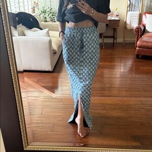 New Dressed in LALA Blue and White Checkered Maxi Skirt